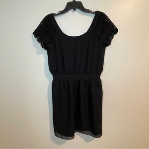 BCBGeneration Lace Sleeve Fit and Flare Mini Dress, Black Size M